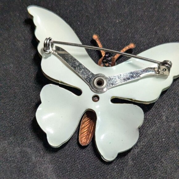 Yellow & Black Butterfly Metal Brooch Pin 2.75" Vintage Cutout Wings - Picture 4 of 7